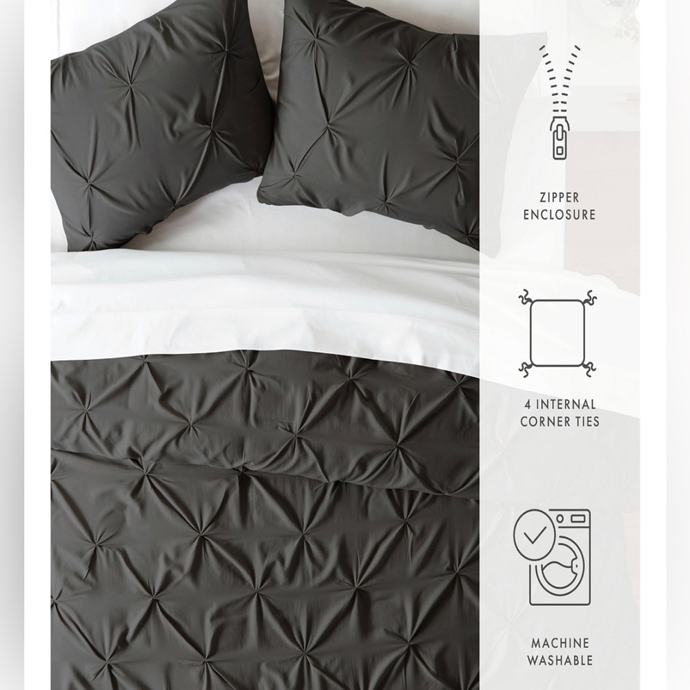 King / Cal King 3-Piece Gray Pinch Pleat Duvet Cover Set - Picture 8 of 10